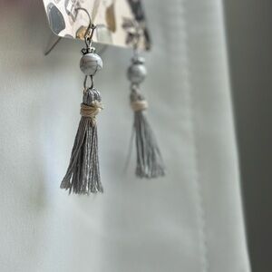 Gray Tassel Earrings with Marble Bead